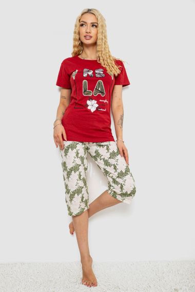 Піжама жіноча з принтом, колір бордовий, 243R3755 | Зображення 1