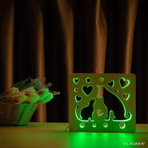 Светильник ночник ArtEco Light из дерева LED "Кот и пес" с пультом и регулировкой... | Зображення 8