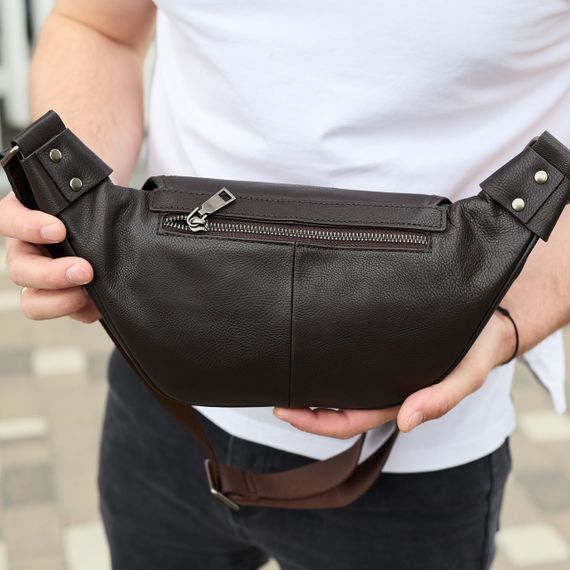 Бананка топова шкіряна чоловіча модна містка повсякденна  коричнева 70101 | Зображення 7