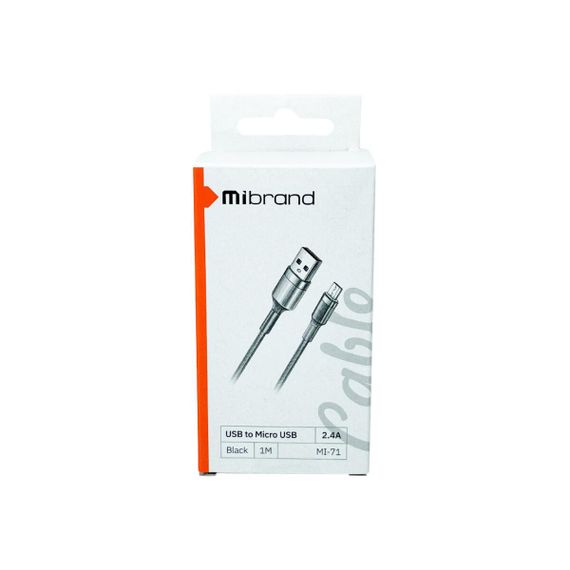 Кабель Mibrand MI-71 Metal Braided Cable USB for Micro 2.4A 1m Black | Зображення 1