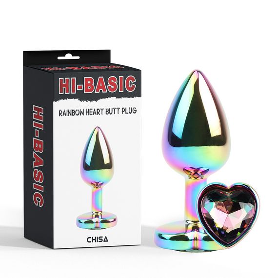 Анальна пробка з кристалом у вигляді серця Chisa Hi-Basiс, райдужна sexstyle
