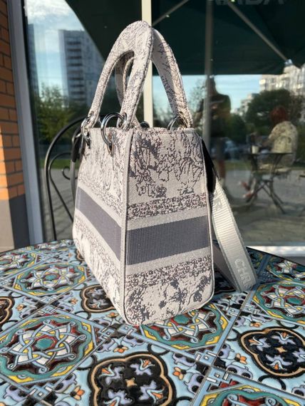 Жіноча текстильна сумка Christian Dior Lady D-Lite gray Діор сіра 080 | Зображення 2