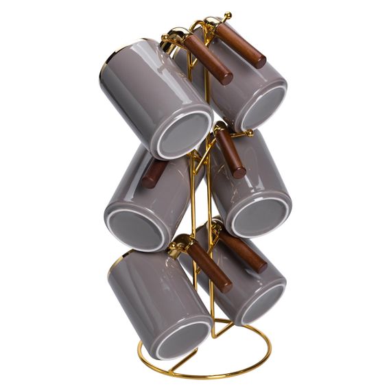 Набір із шести сірих чашок на металевій підставці (400 мл) | Зображення 3