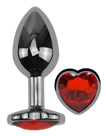 Анальная пробка с кристаллом EGZO - Dark Silver Heart Plug Red size S sexstyle | Зображення 1