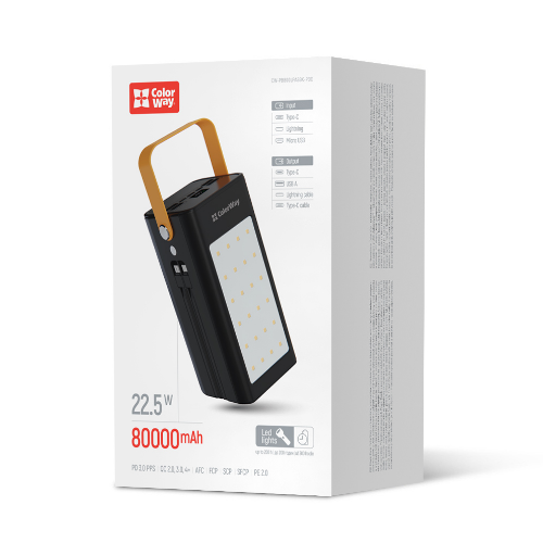 Павербанк 80000mAh ColorWay CW-PB800LPA8BK-PDD 22,5W QC+PD LED дисплей чорний | Зображення 2