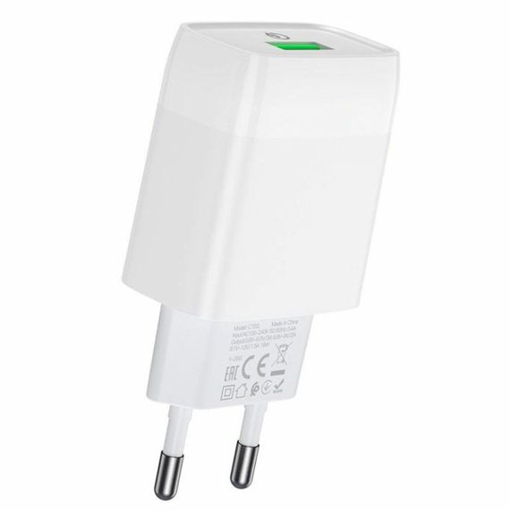 Мережевий зарядний пристрій HOCO C72Q Glorious single port QC3.0 charger White | Зображення 1