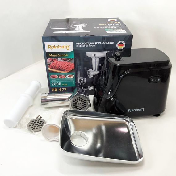 Електрична м'ясорубка Rainberg RB-677 2600 Вт з насадкою для ковбас, м'ясорубка з металевим редуктором | Зображення 7