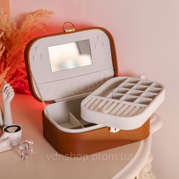 Шкатулка для украшений из эко кожи 2 яруса с замком органайзер для ювелирных изделий HP-5-1BR | Зображення 7