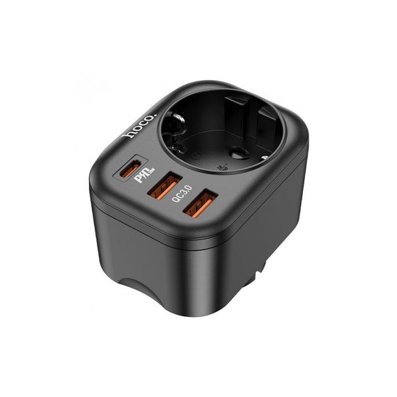 Сетевой фильтр HOCO NS3 на 1 розетку + 2 USB + USB-C,20W,220В,Black