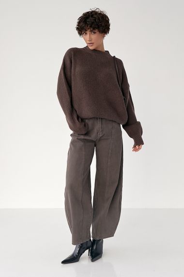 В'язана тепла однотонна кофта - коричневий цвет, ONE SIZE (є розміри) | Зображення 2