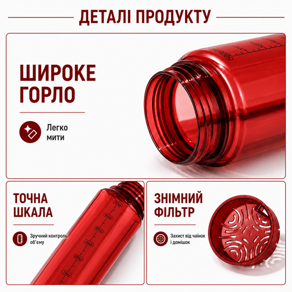 Бутылка для воды KANGZYUAN 700 мл Tritan спортивная, BPA Free, с герметичной крышкой, Красный | Зображення 5