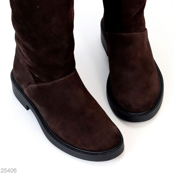 Хітові замшеві чоботи труби жокейки на флісі колір гіркий шоколад | Зображення 4