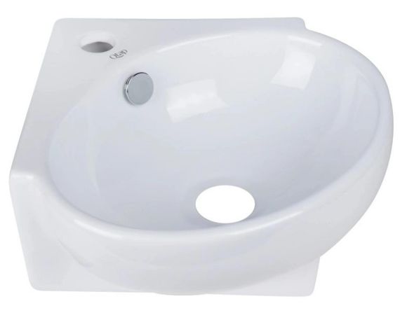 Комплект Qtap Leo N: Раковина підвісна кутова овальна 380x360x130 мм WHITE + Донний клапан PU02O (QT11115010WN47331) | Зображення 4