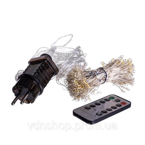 Новорічна гірлянда кімнатна штора роса Хвойна лапа 3х3 м 600 LED Жовте світло D600LED3MY | Зображення 1