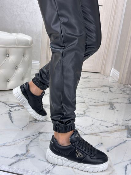 Женские теплые брюки джоггеры экокожа на меху, BU8799 цвет черный, размер 50/52 | Зображення 2