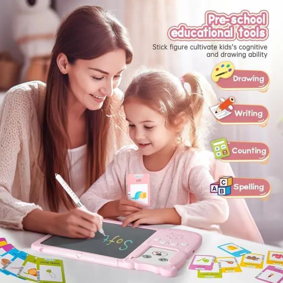 Говорящие обучающие карточки Монтессори для изучения английского языка 2в1 интерактивный планшет и цветная LCD доска для рисования 224 слов мышка Голубой | Зображення 1