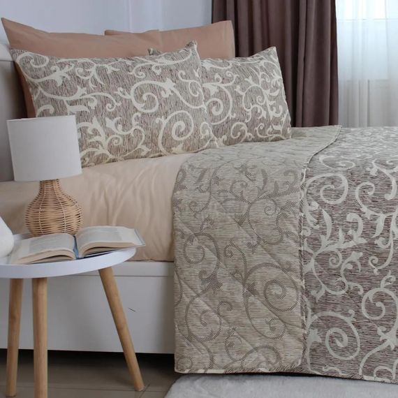 Покрывало с 1 наволочкой евро ТЕП Elegante Cotton Beige and White 4-04578_32778 220х240 см | Зображення 1