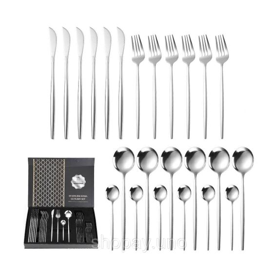 Набір столових приладів Kitchen Ware 24 шт. з нержавіючої сталі на 6 персон Silver | Зображення 1
