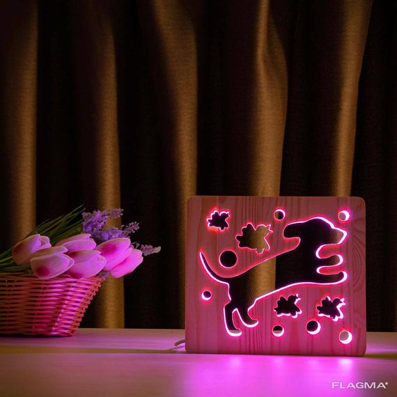 Светильник ночник ArtEco Light из дерева LED "Собака и птички" с пультом и регулировкой... | Зображення 5