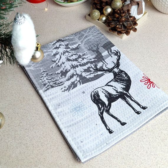 Кухонний рушник SoundSleep Winter Time різдвяний вафельний 45х60 см сірий (2800004667203) | Зображення 2