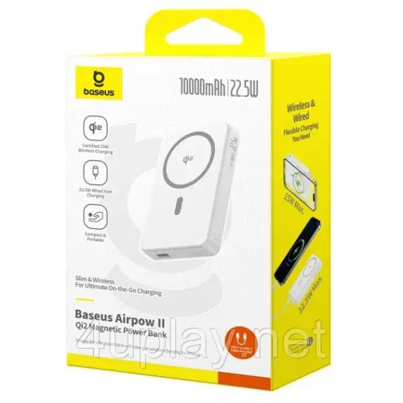 Бездротовий магнітний повербанк Baseus Airpow II Qi2 Magnetic PowerBank 10000mAh 22.5W White