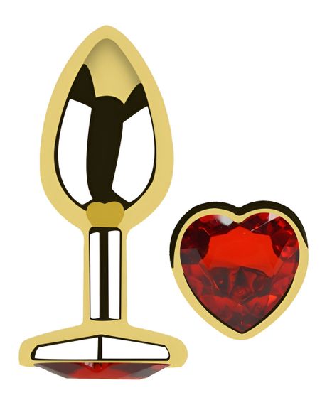 Анальна пробка з кристалом EGZO - Gold Heart Plug Red size M Sex Aura | Зображення 1