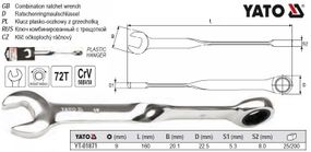 Ключ рожково-накидной крученый 90° трещотка М=9х160 YATO Польща YT-01871