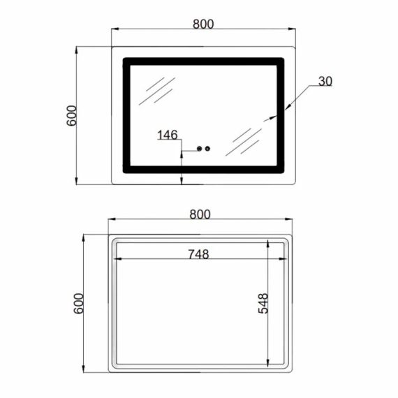 Дзеркало Lidz Kubis (KU2) 800х600 з LED-підсвічуванням Touch, з антизапотіванням, з димером, рег. яскравості LD78LF904806048446 | Зображення 1