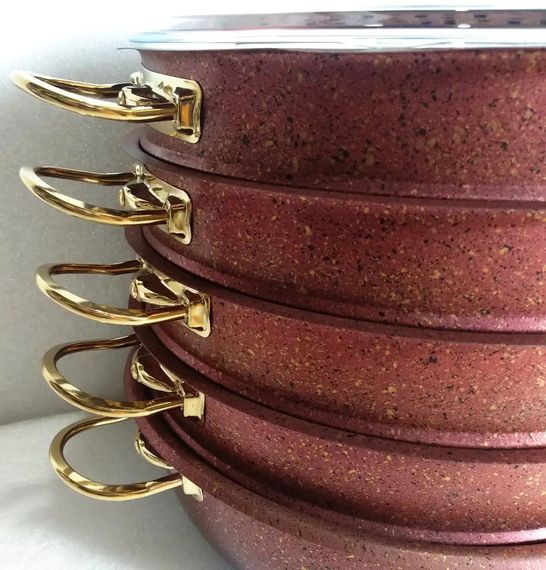 Мантоварка пароварка O.M.S. Collection 6091-C 28см 5,8л з гранітним покриттям 6 предметів Червоний (Туреччина) | Зображення 7