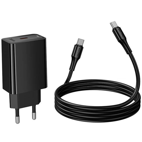 СЗУ Hoco CS93A Leader PD20W (1USB-C) + кабель Type-C to Type-C Black | Зображення 3