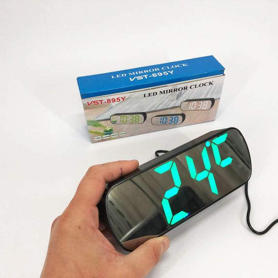 Часы настольные VST-895Y-4 USB с зеленым циферблатом, Настольные электронные часы с большими цифрами | Зображення 3