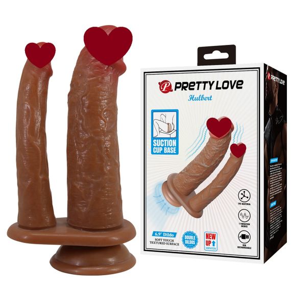 Вібратор подвійний реалістичник PRETTY LOVE Hulbert, TPE, на присоску, 20 х 4,2 х 2.5 см Sex Aura