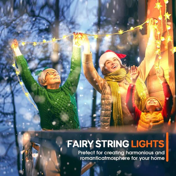 Світлодіодна гірлянда кульки та зірки AWFLTO 15 м, 120 LED, 8 режимів, пульт, водостійка, для вулиці та дому | Зображення 7