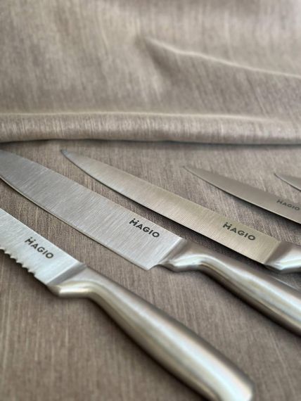 Универсальный набор 5 кухонных ножей с подставкой из ножей нержавеющей стали для кухни Magio MG-1093 Серый | Зображення 4