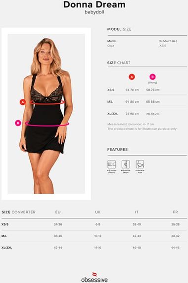 Сорочка бебидолл и стринги Obsessive Donna Dream babydoll Черная M/L | Зображення 6