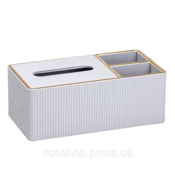 Серветниця-органайзер з еко-шкіри 3 відділення 27*14*10 см Білий HP9128 | Зображення 4
