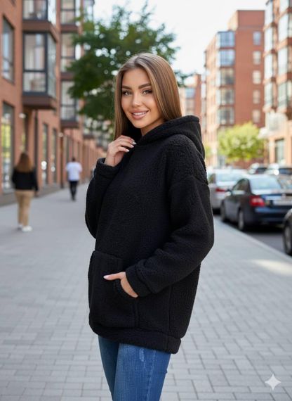 Худі жіноче зимове "Затишне тепло в кожному дотику" Sofia Н-006 Чорний, 44-46 | Зображення 2