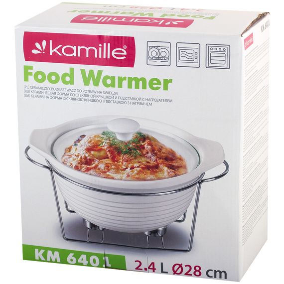 Марміт круглий керамічний Kamille 2.4 л зі скляною кришкою хромована підставка 2 свічники | Зображення 9