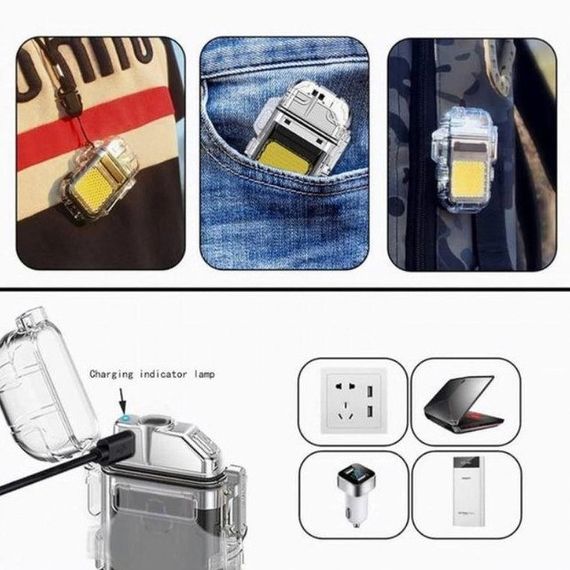 Запальничка спіральна водонепроникна електронна з LED ліхтариком та зарядкою від USB LU-19 | Зображення 5