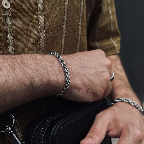 Чоловічий срібний браслет сталевий, чоловічий ланцюжок на руку 6 мм | Зображення 4