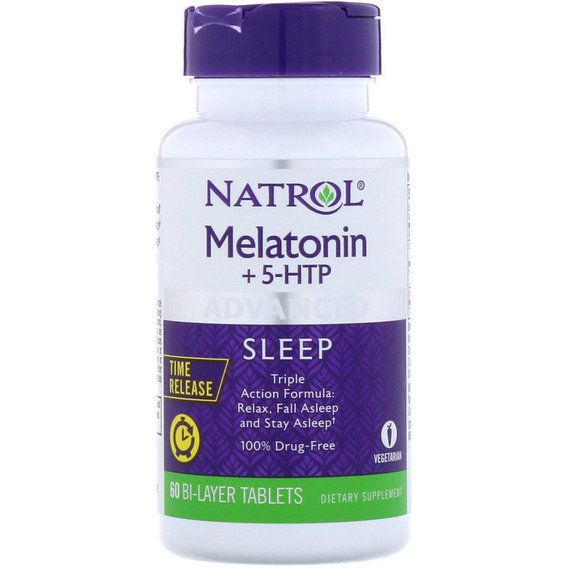 Мелатонін для сну Natrol Melatonin + 5-HTP, Advanced Sleep, Time Release 60 Bi-Layer Tablets NTL-07229 | Зображення 2