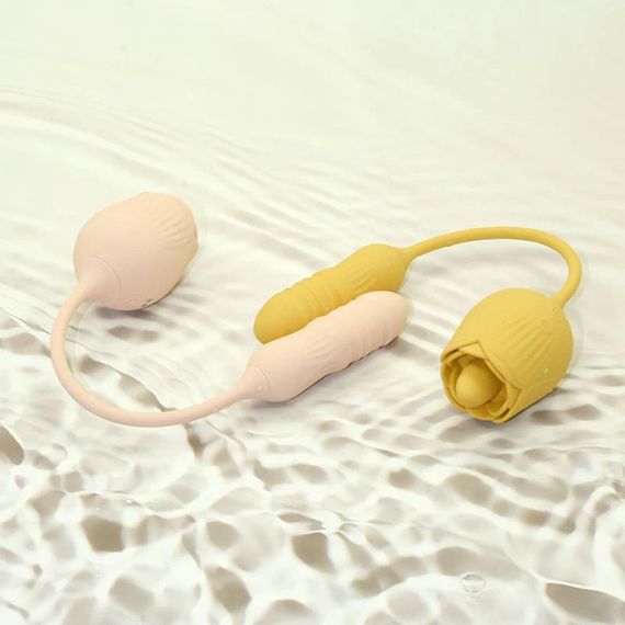 Подвійний вібратор трояндочка з ротацією 10 режимів Sweet Em Velvet Lure, жовтий sexstyle | Зображення 1