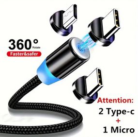 Магнітний кабель 1метр для заряджання телефонів та інших ґаджетів 3 в 1, багатофункціональний 5 А, швидке заряджання, 1 контактний