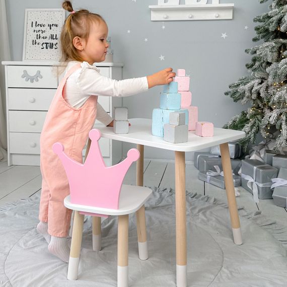 Прямокутний стіл і стільчик дитячий рожева корона. Столик для уроків, ігор, їжі | Зображення 4