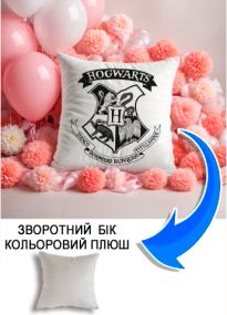 Подушка плюшева Мерч Крафт Дизайн з принтом Hogwarts 05 сірий плюш квадратна 33х33 см