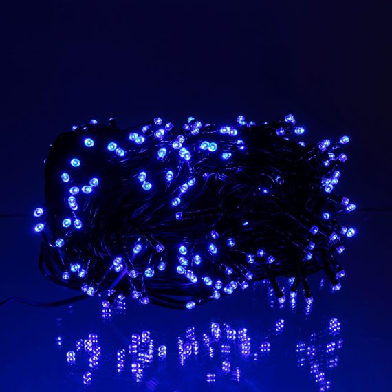 Новорічна гірлянда вулична 30 м 300 LED з сонячною батареєю чорний провід Синій SB300L30MBBL | Зображення 1