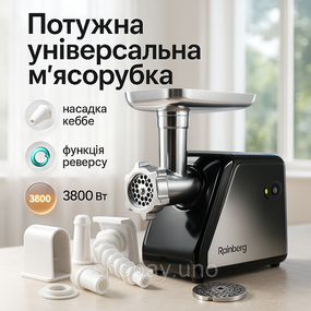 Кухонна м'ясорубка соковижималка Rainberg, Потужна універсальна м'ясорубка 'ясорубки з шинковкою QF-49