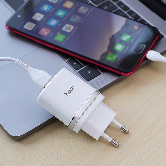СЗУ Hoco C12Q Smart QC3.0 3A (1USB-A) + кабель USB to MicroUSB Белый | Зображення 4