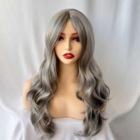 Парик серый пепельный волнистый без челки с пробором 60 см