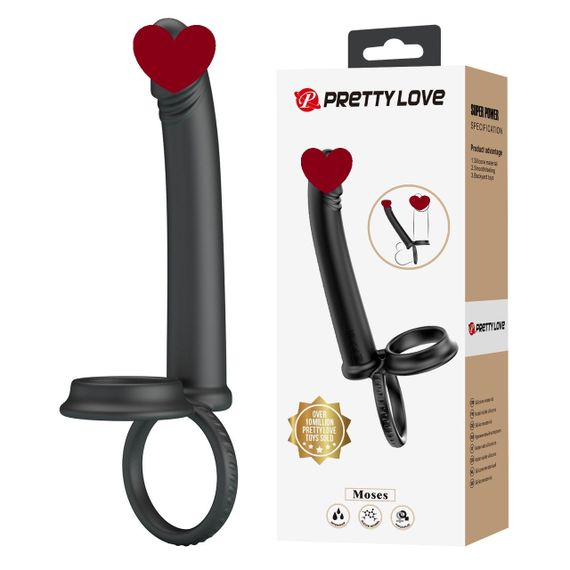 Ерекційне кільце з насадкою для анального сексу Pretty Love - Moses Black, BI-210332 sexstyle